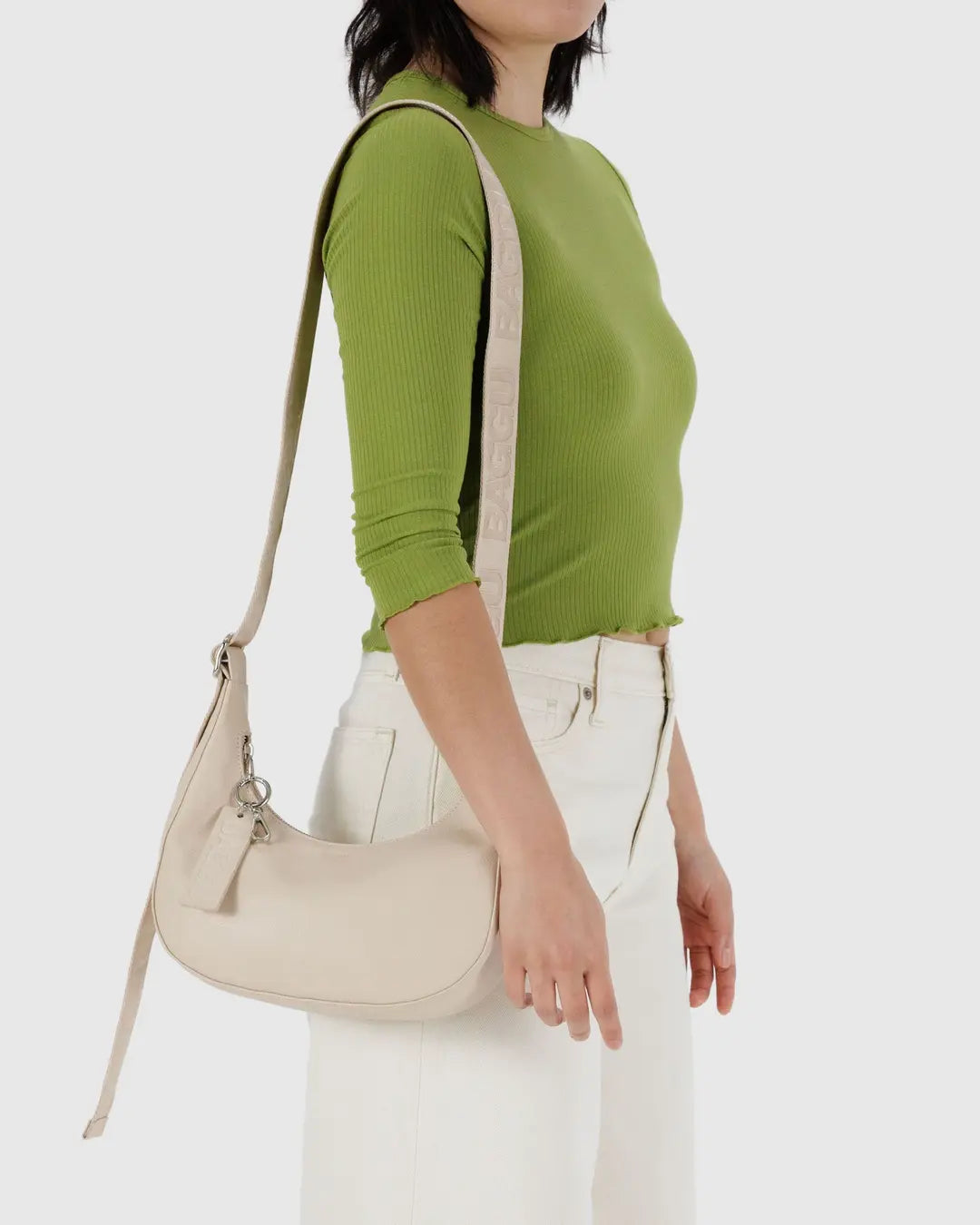 BAGGU - Small Recycled Leather Crescent Bag, Stone