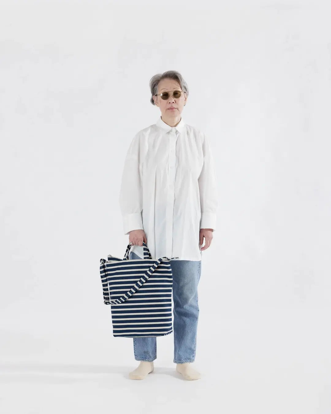 BAGGU - Zip Duck Bag, Navy Stripes