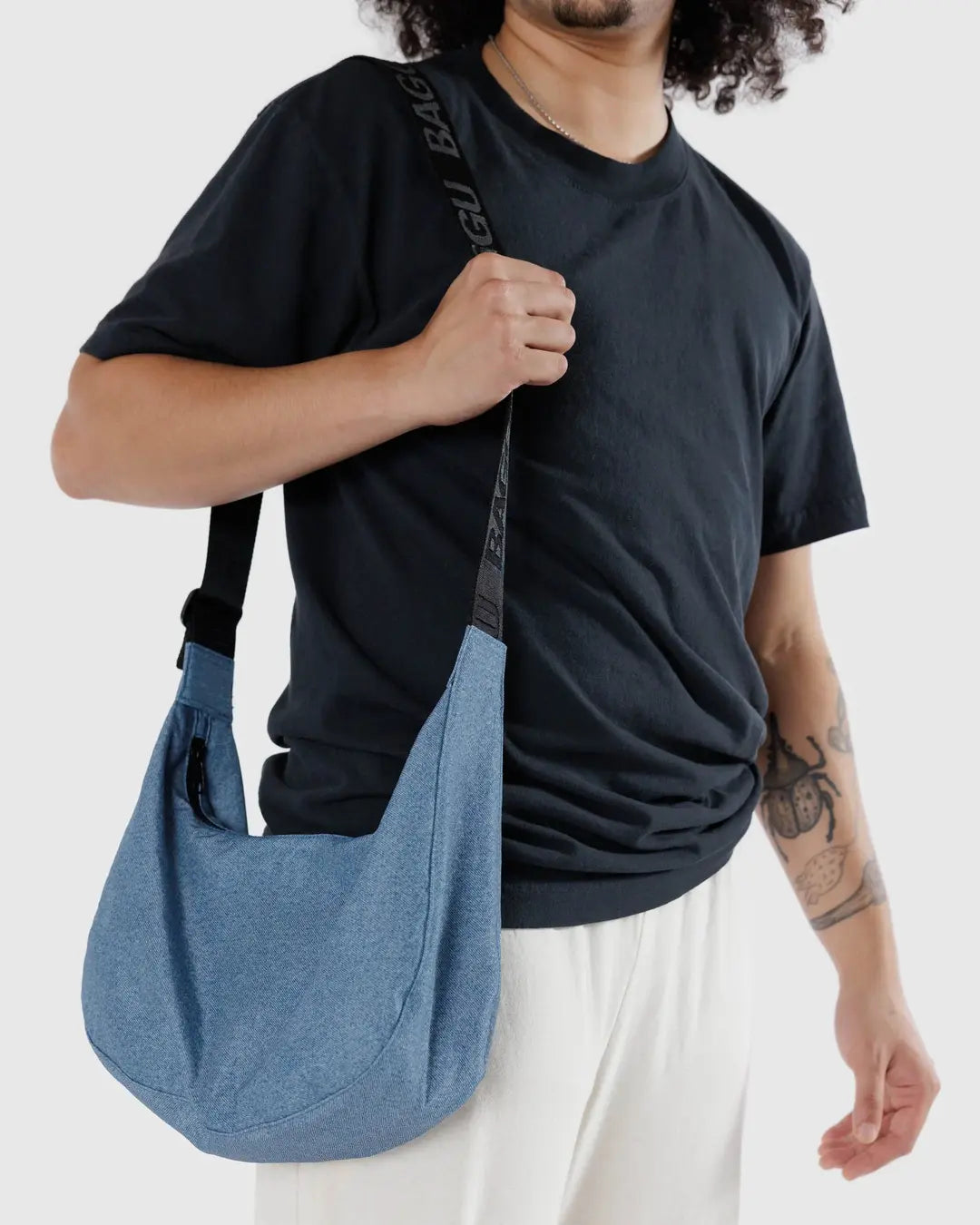 BAGGU - Medium Nylon Crescent Bag, Digital Denim