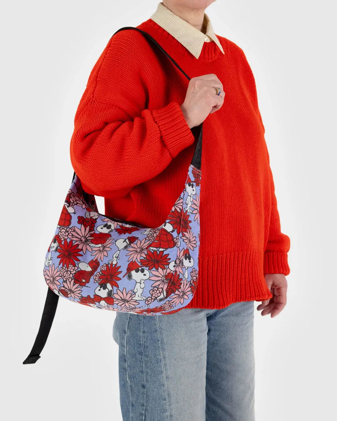 BAGGU - Medium Nylon Crescent Bag, Floral Snoopy