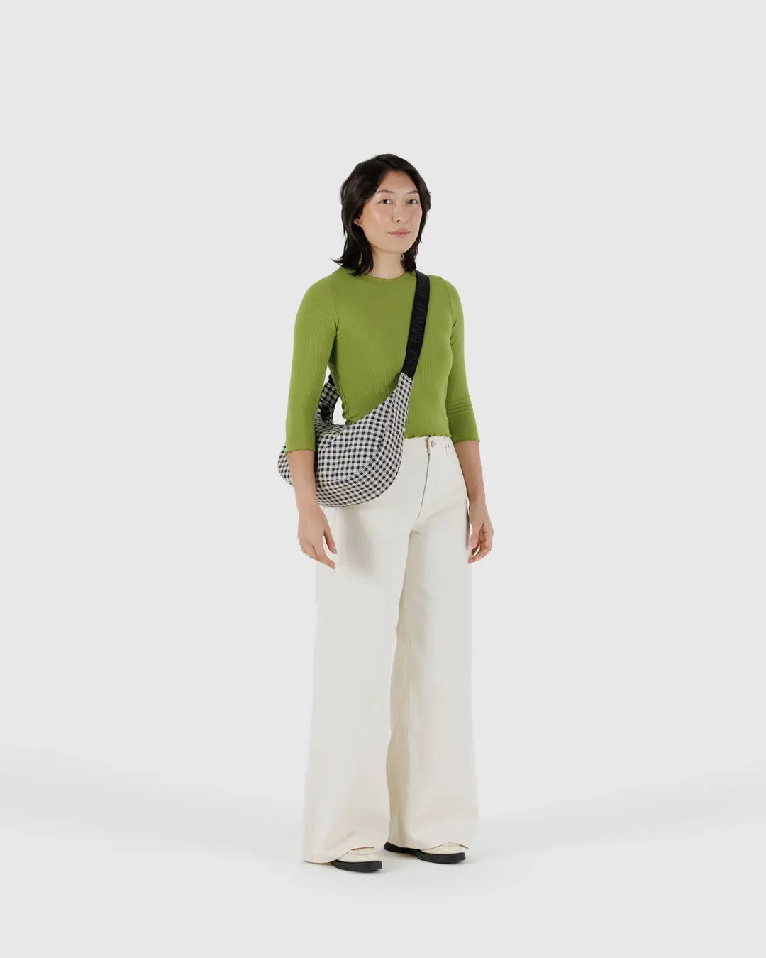 BAGGU - Medium Nylon Crescent Bag, Black & White Gingham