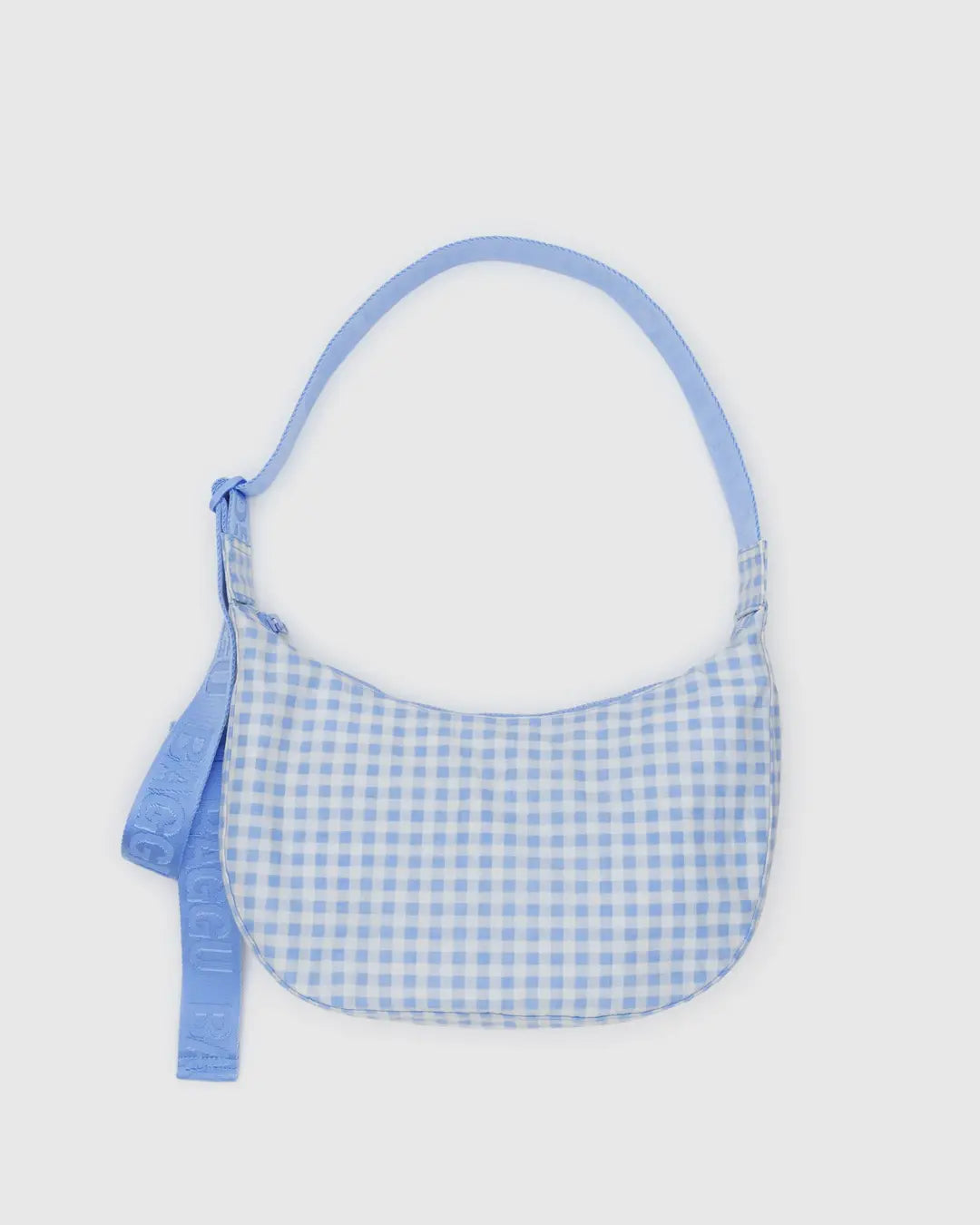BAGGU - Medium Nylon Cresent Bag, Light Blue Gingham
