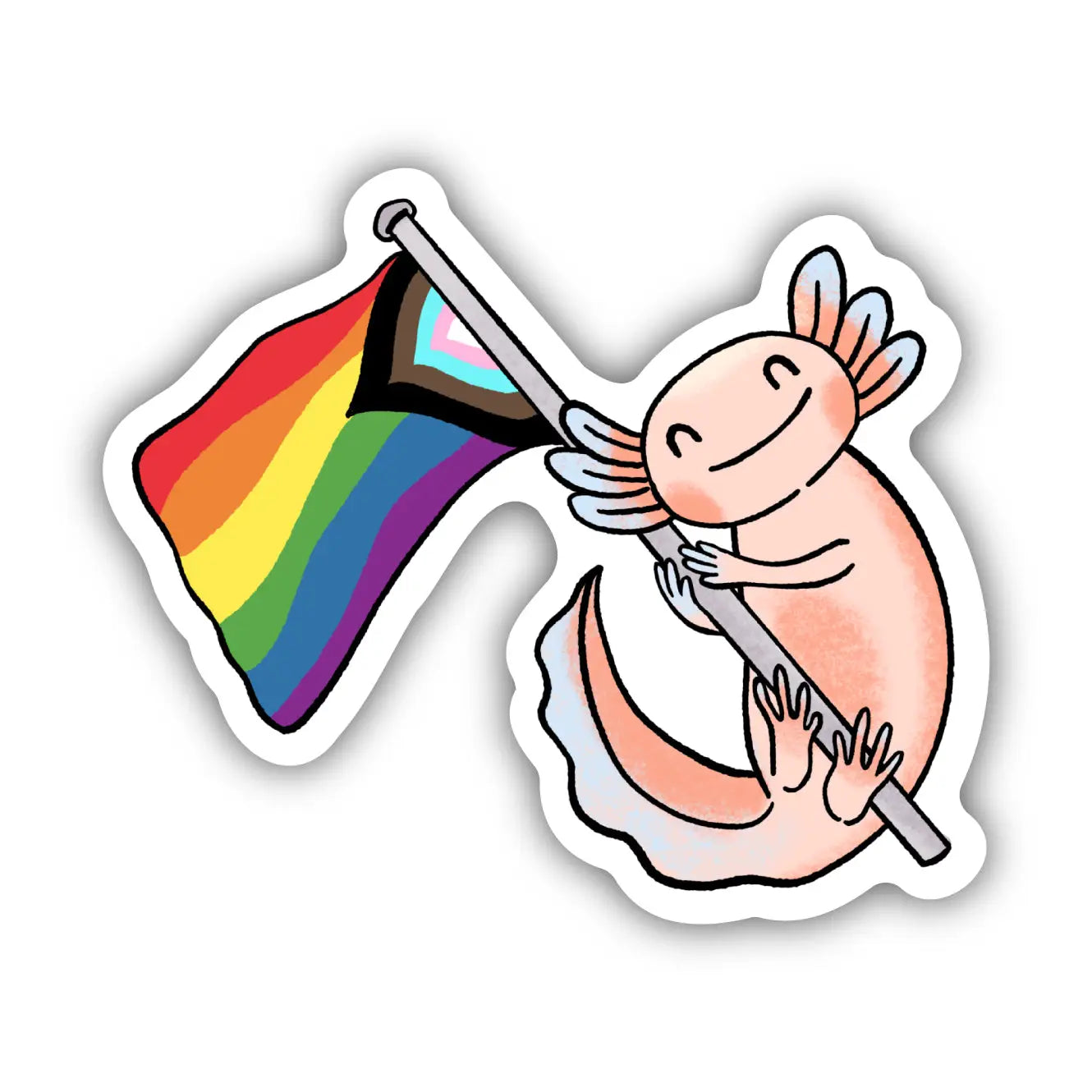 BM - Axolotl with Progress Pride Flag Sticker