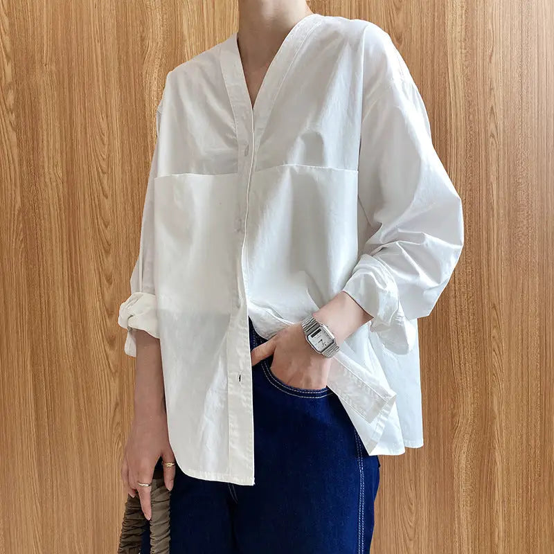Linen - V-neck - White - L