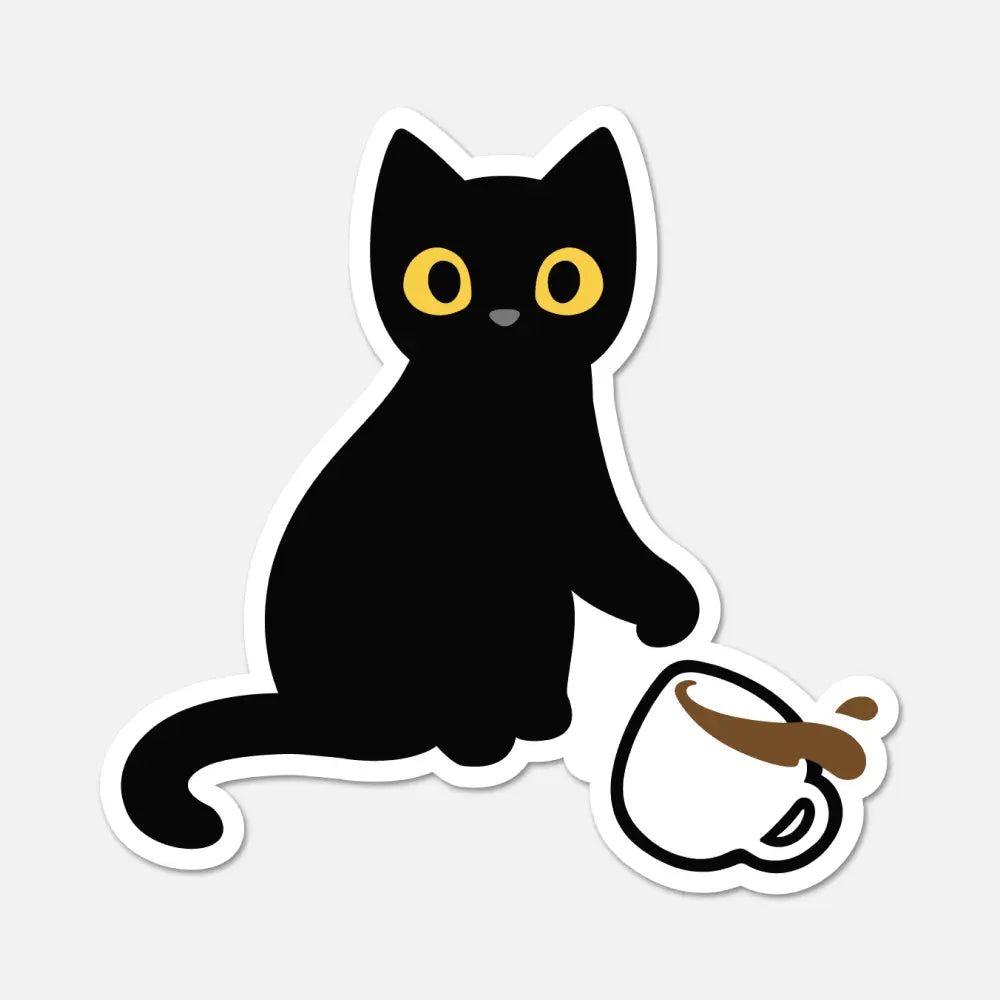 FN - Black Cat Knocking Over Coffee Sticker