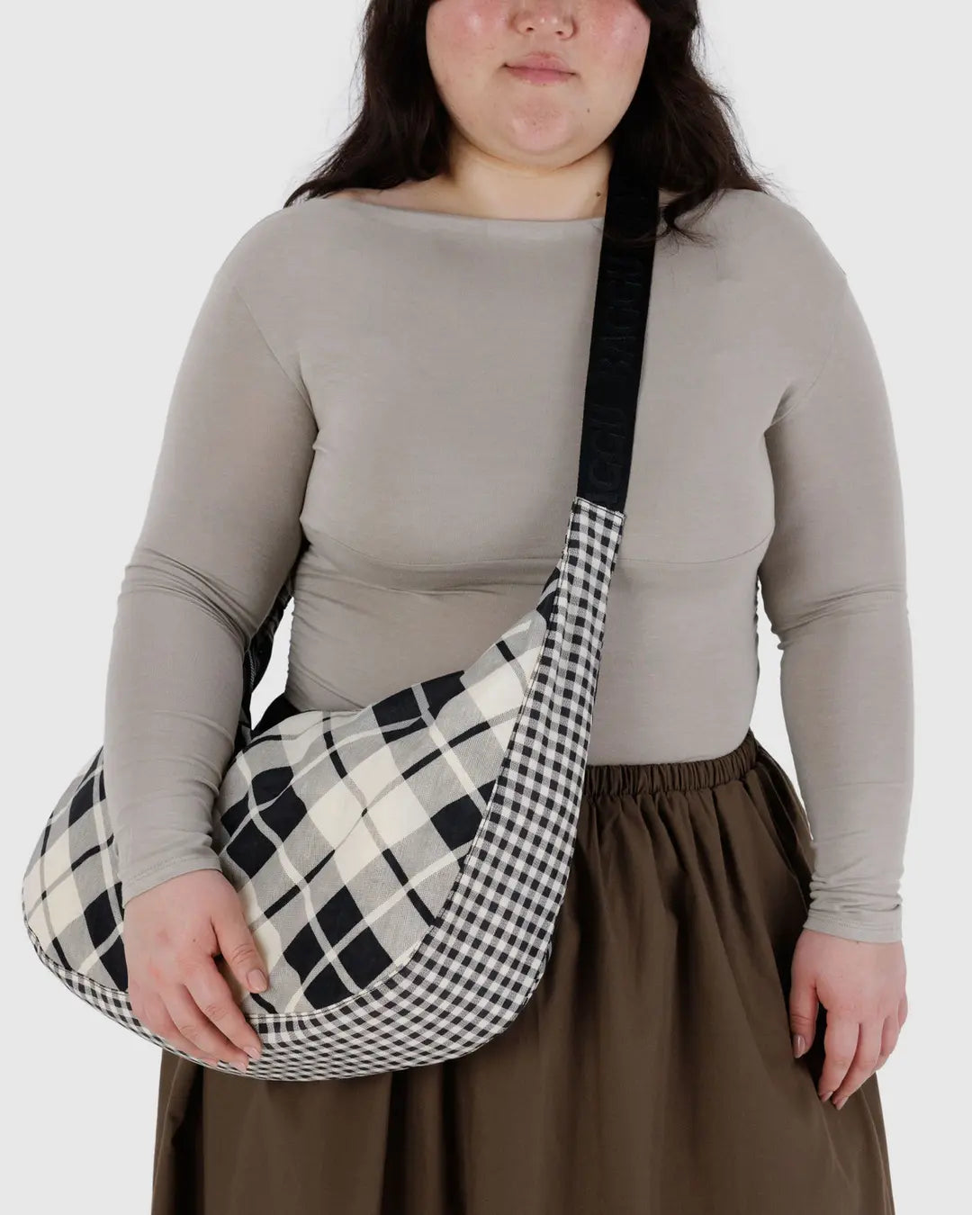 BAGGU - Large Nylon Crescent Bag, Mixed Plaid
