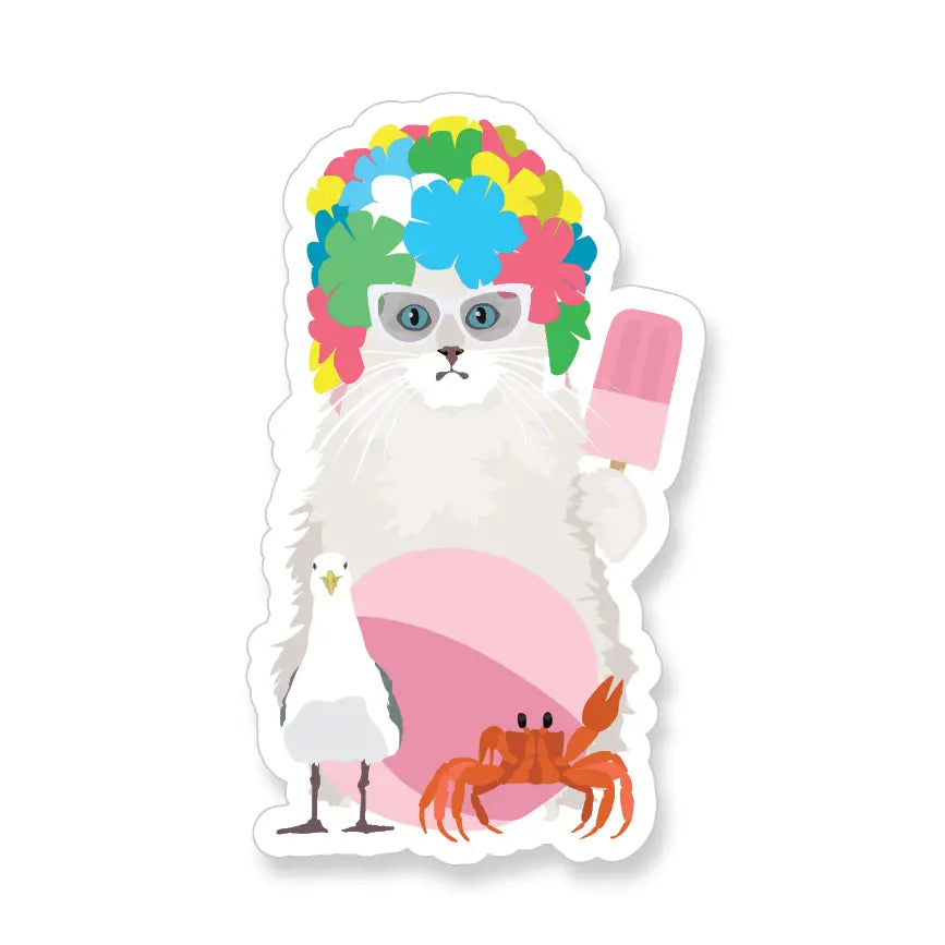 A2 - Summer White Cat with Popsicle Vinyl Sticker