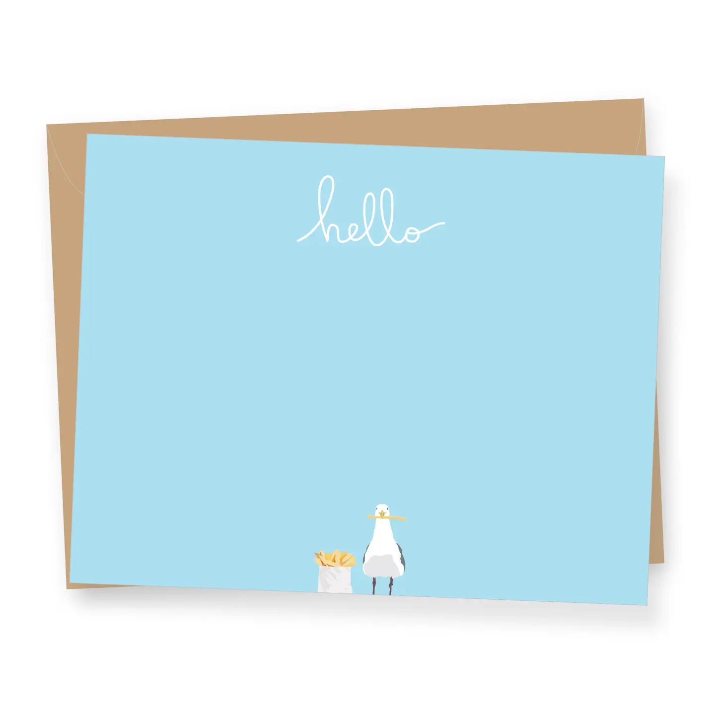 A2 - Coastal Beach Seagull Hello - Flat Correspondence Cards
