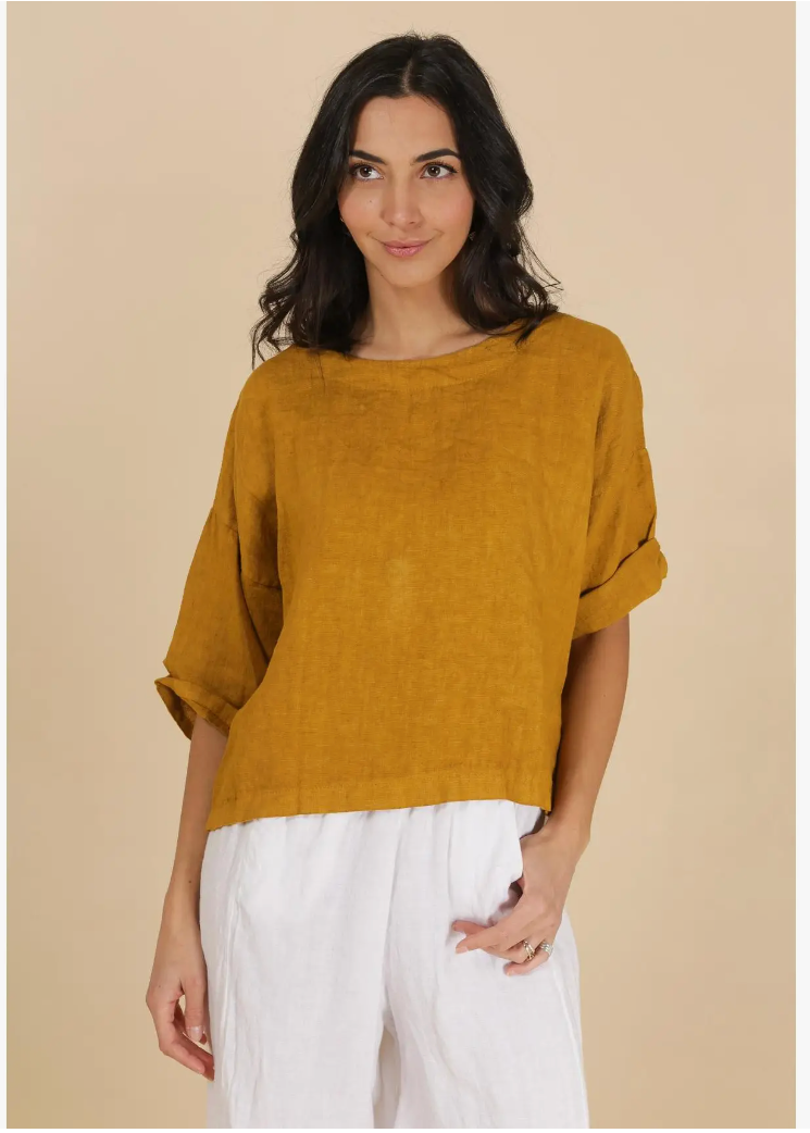 Linen Short Top 659005 - mustard