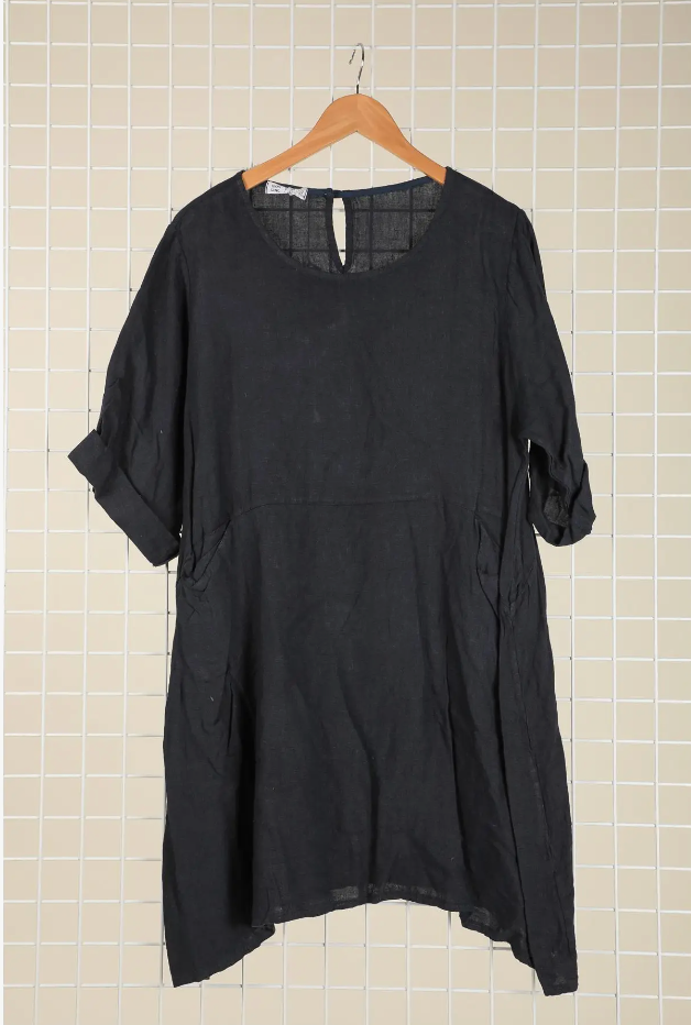 LINEN Short Dress 6719 - NAVY