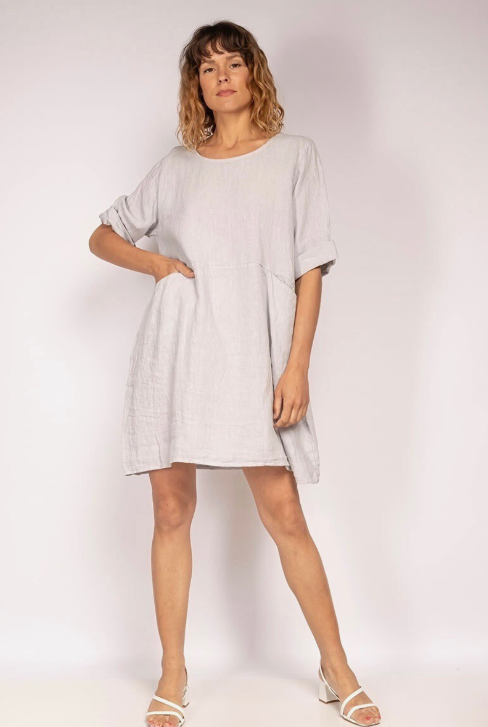 LINEN Short Dress - 6719 - Green