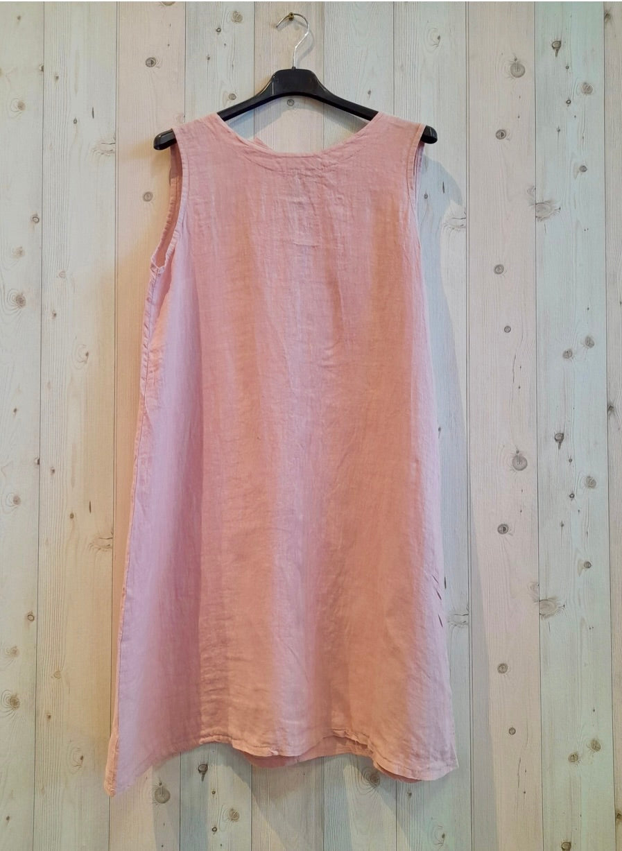 Linen Sleeveless Tie Back Dress - 17280 - Rose