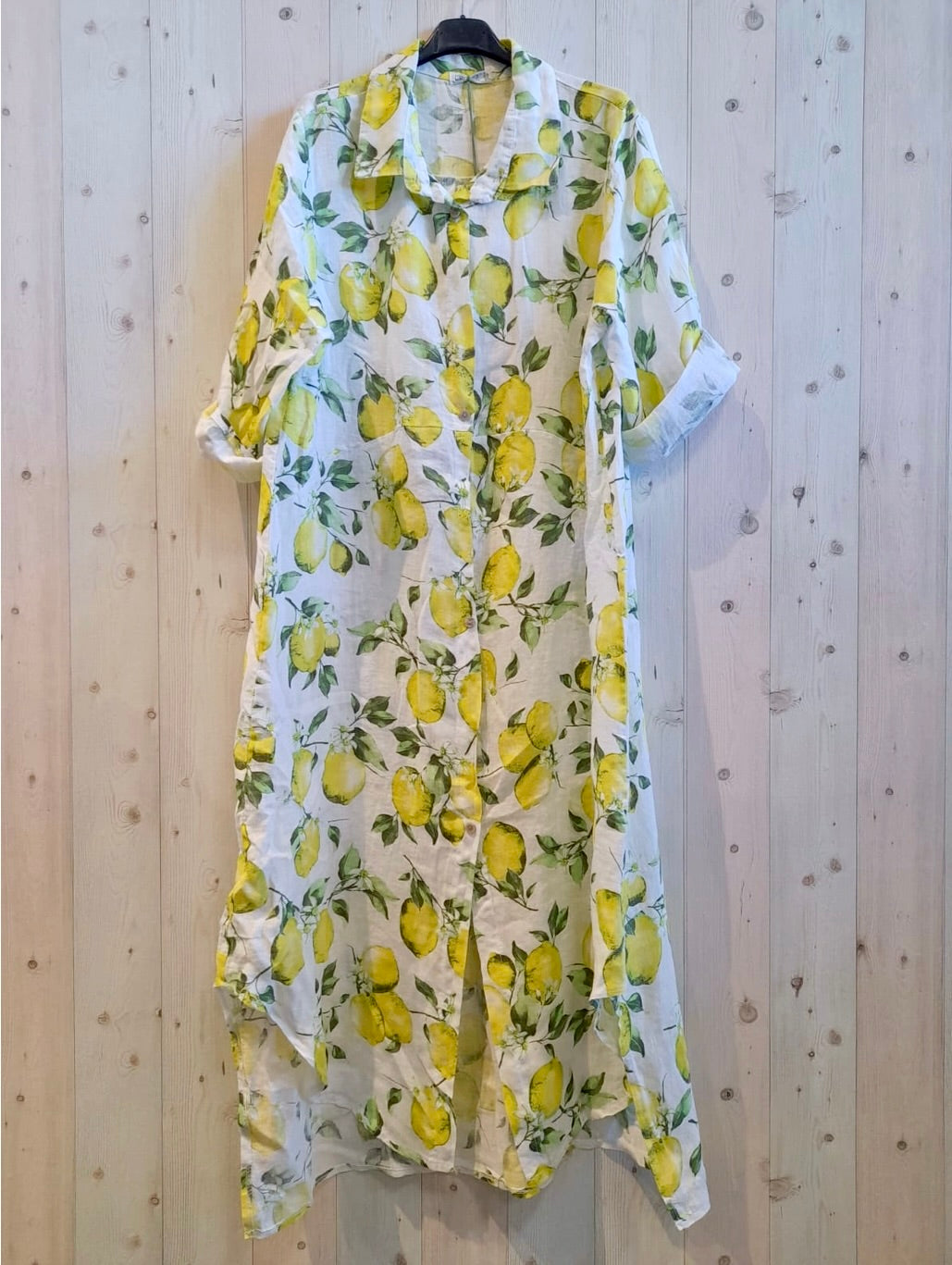 Linen - Collared Hi-Lo Dress - 80955 - Lemon