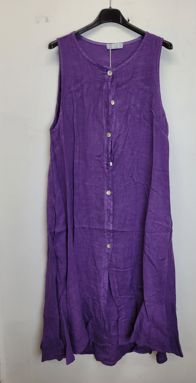 Linen Bottom Ruffle Dress - 2611 - Purple