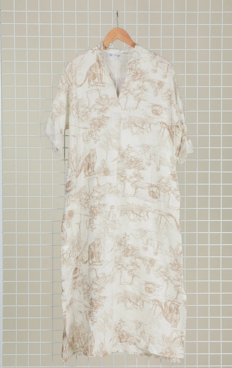 LINEN Jungle Print Dress - 629340 - Camel