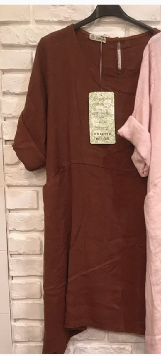 LINEN Short Dress 6719 - Rust