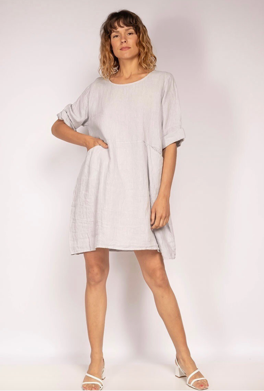 LINEN- Short Dress - 6719 - Khaki