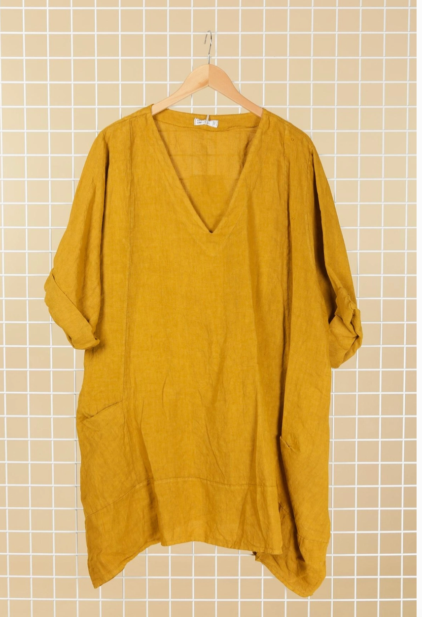 LINEN Box Dress - 688176 - Mustard