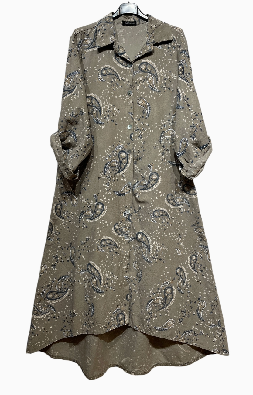 Long Velvet Button Down Paisley Dress - 57517 - Mole