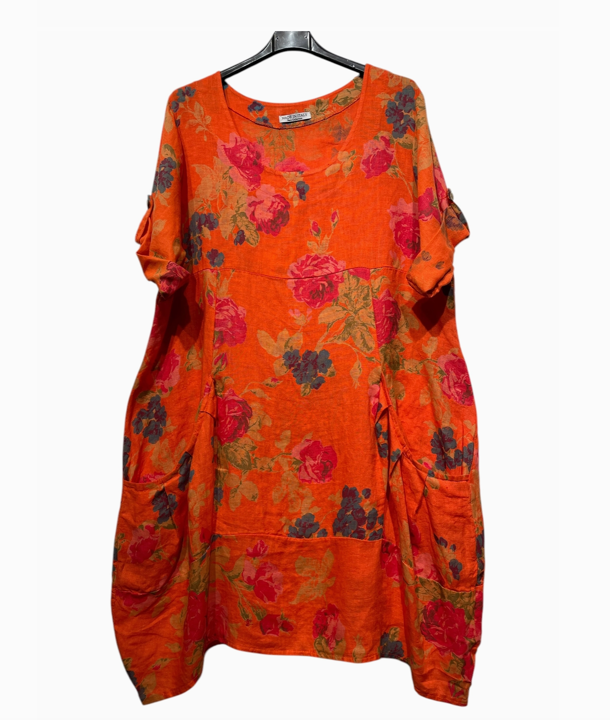 LINEN - Rose Print Dress - 0423 - Orange