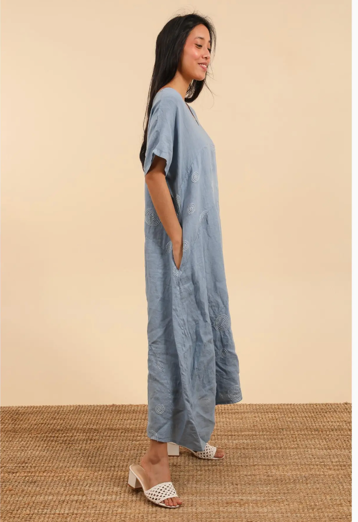 LINEN - Hi-Lo Swirl Dress - 25989 - Denim