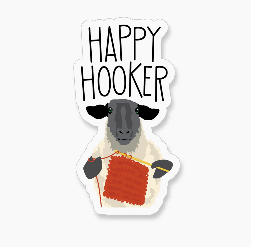 A2 - Happy Hooker Crocheting Sheep Sticker