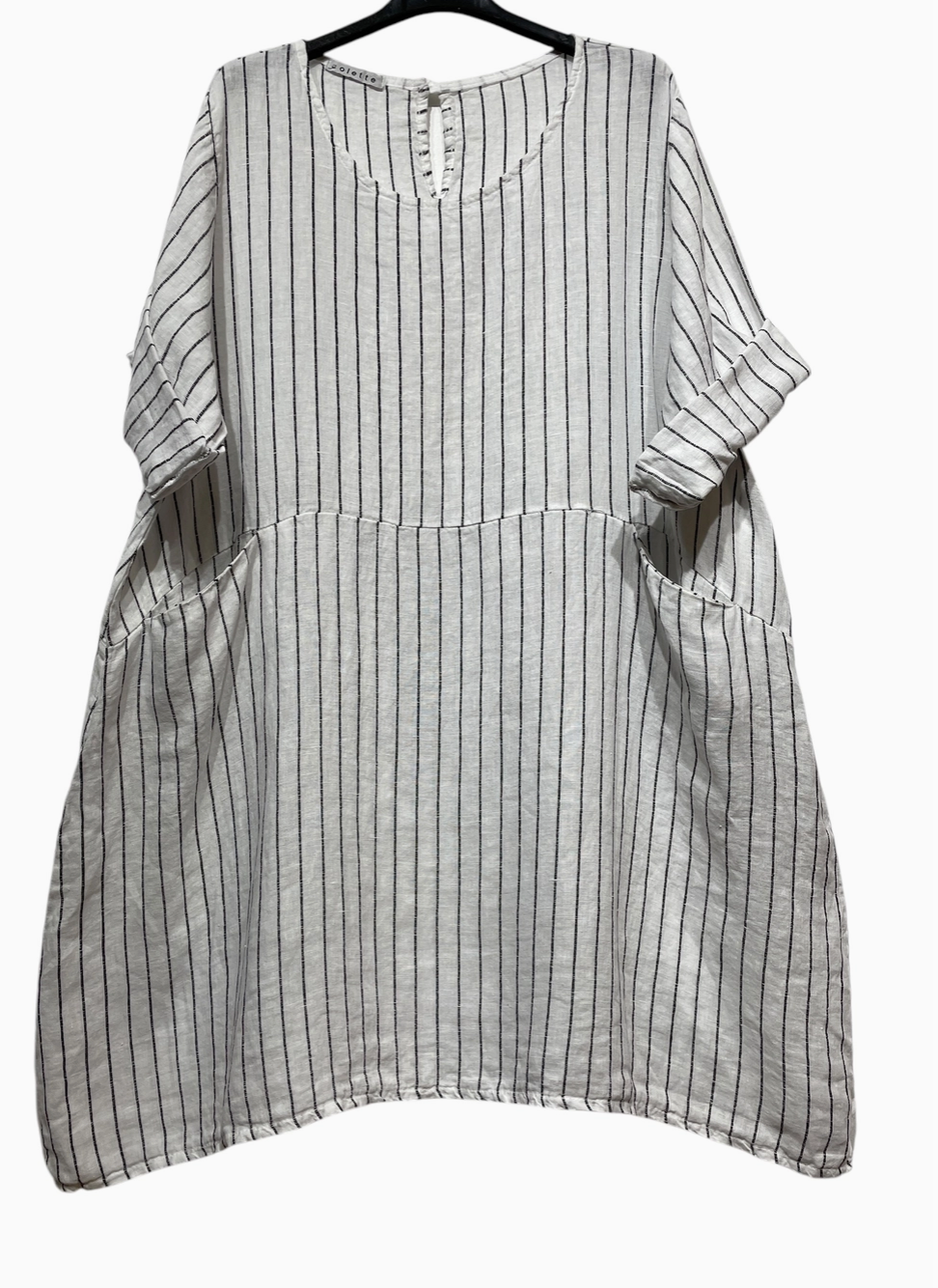 LINEN- Short Dress - 6719 - White Striped