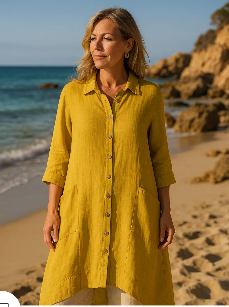 LINEN - Hi-Lo Big Pocket Top - 0235 - Mustard