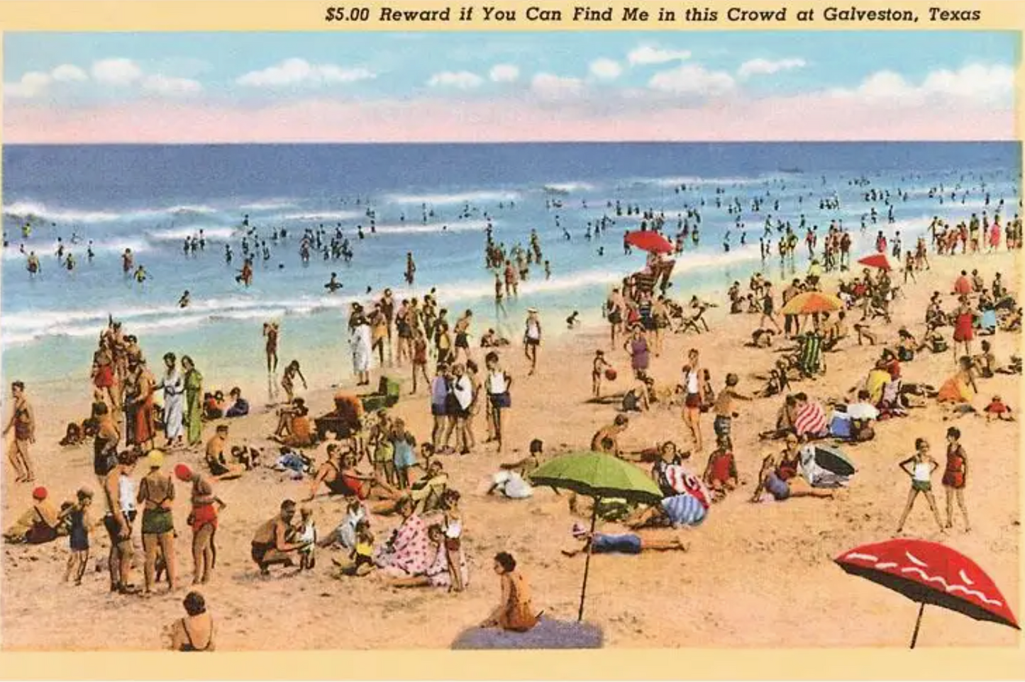 FIP- Postcard TX-593 Beach Scene, Galveston Texas
