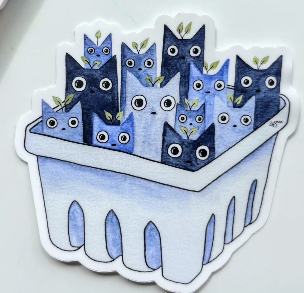 OW - Blueberry Cat Basket Vinyl Sticker