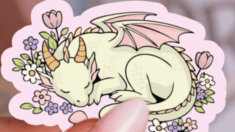 AN - Sleeping Dragon in A Field of Flowers Sticker