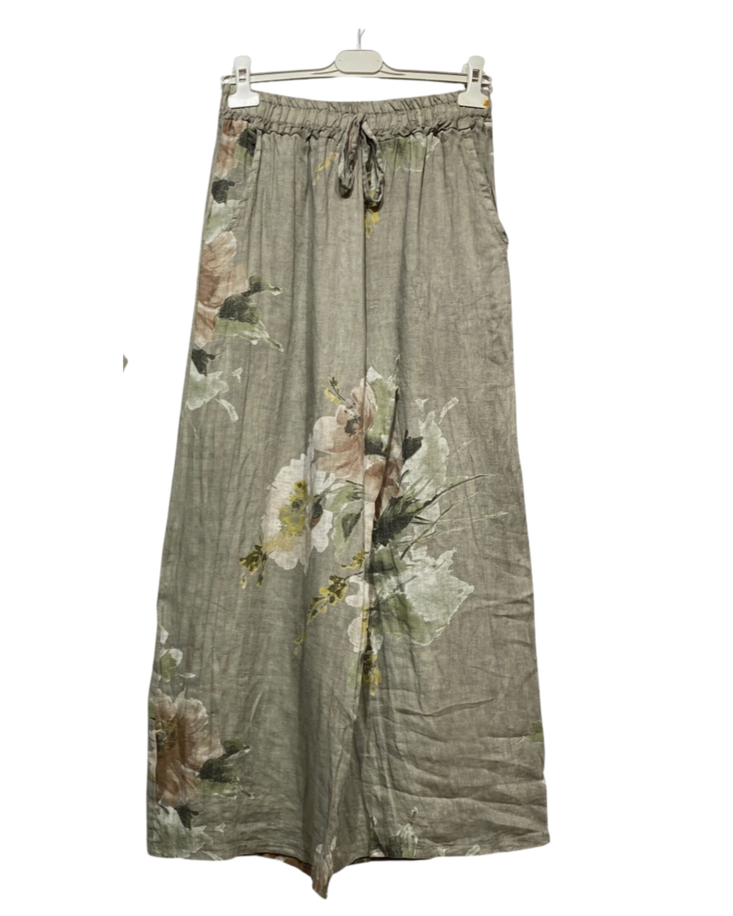 LINEN - Floral Pants - 5299 - Taupe