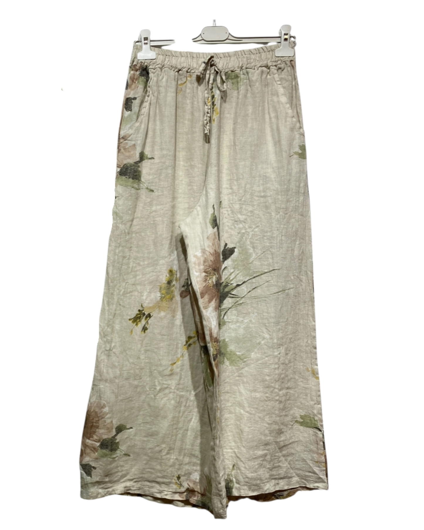 LINEN - Floral Pants - 5299 - Khaki