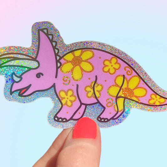 AW - Triceratops Glitter Sticker 3 Inch
