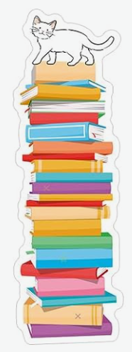 BOOKMARK - bright stack w/ white cat