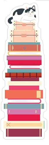 BOOKMARK - red stack w/ cat