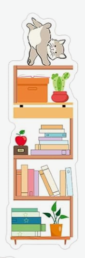 BOOKMARK - school shelf w/ kitten