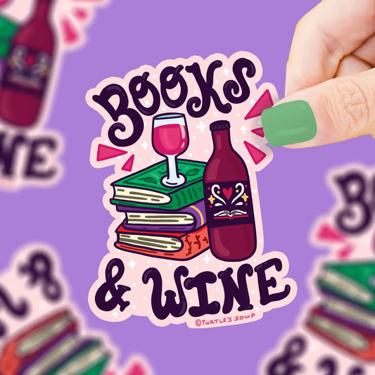 TS - Books and Wine Reading Wine Glass Vinyl Sticker