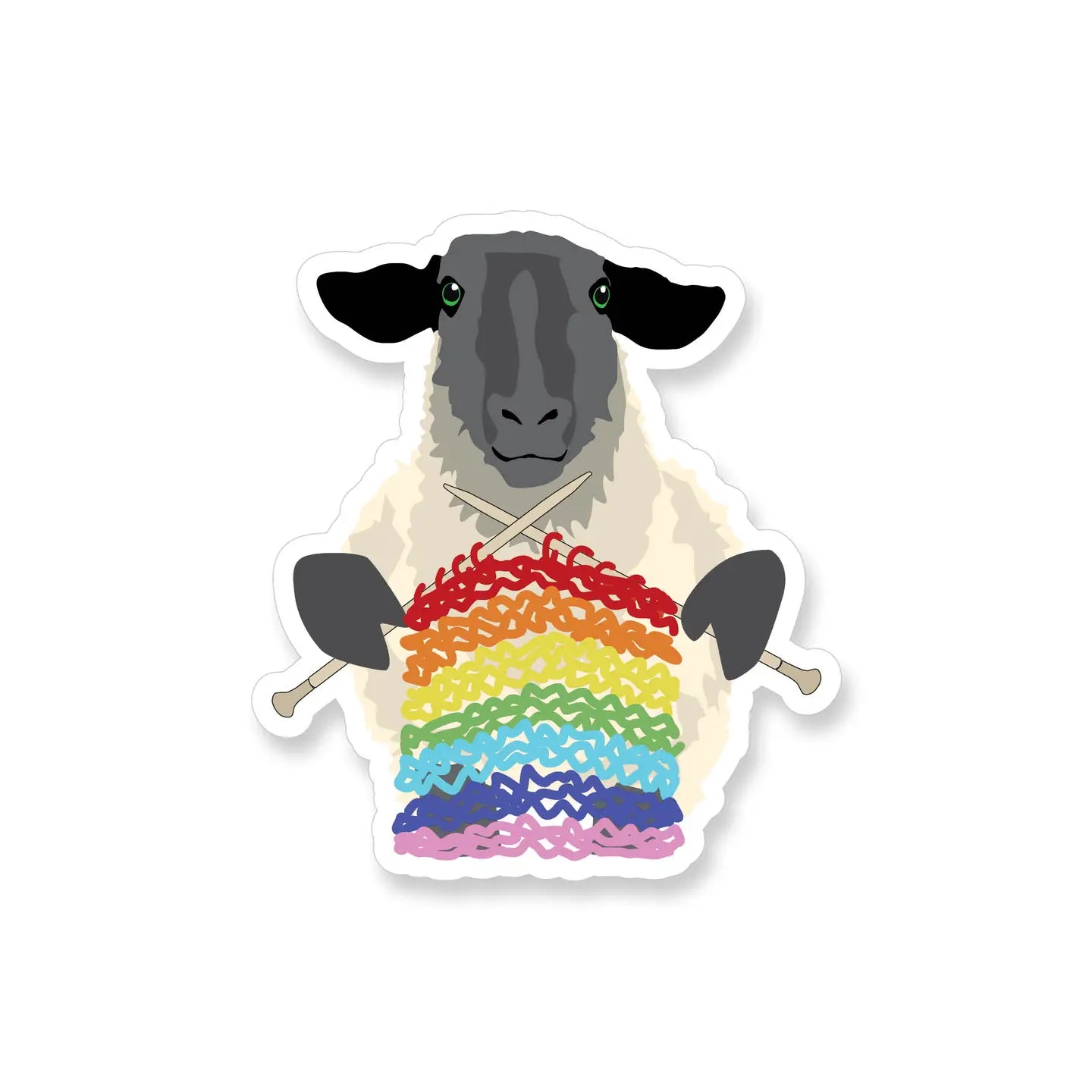 A2 - Sheep Knitting Rainbow Vinyl Sticker