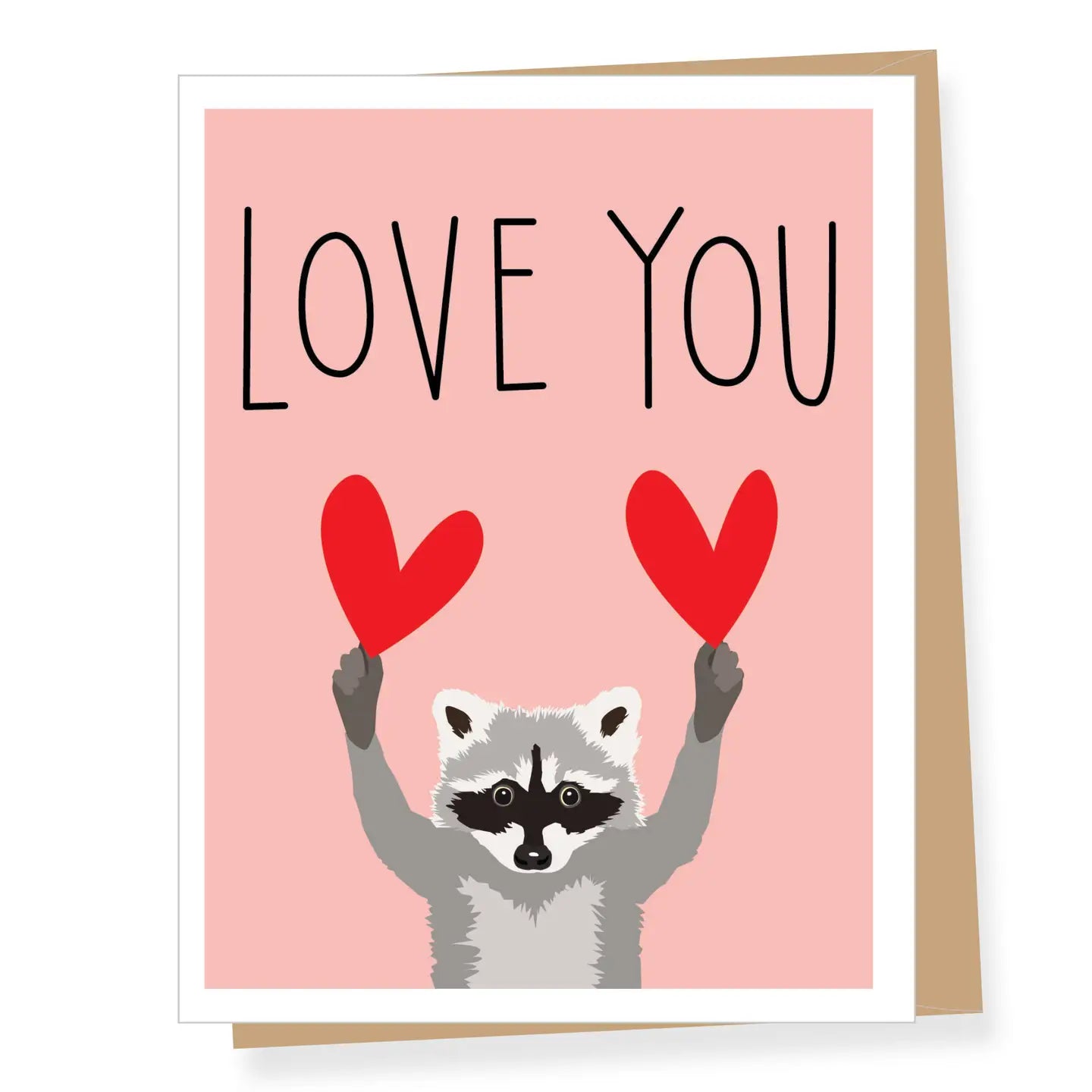 A2 - Raccoon with Red Hearts Love Card