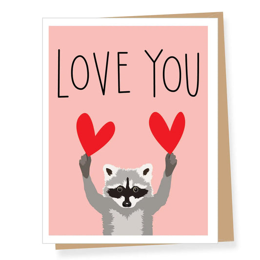 A2 - Raccoon with Red Hearts Love Card