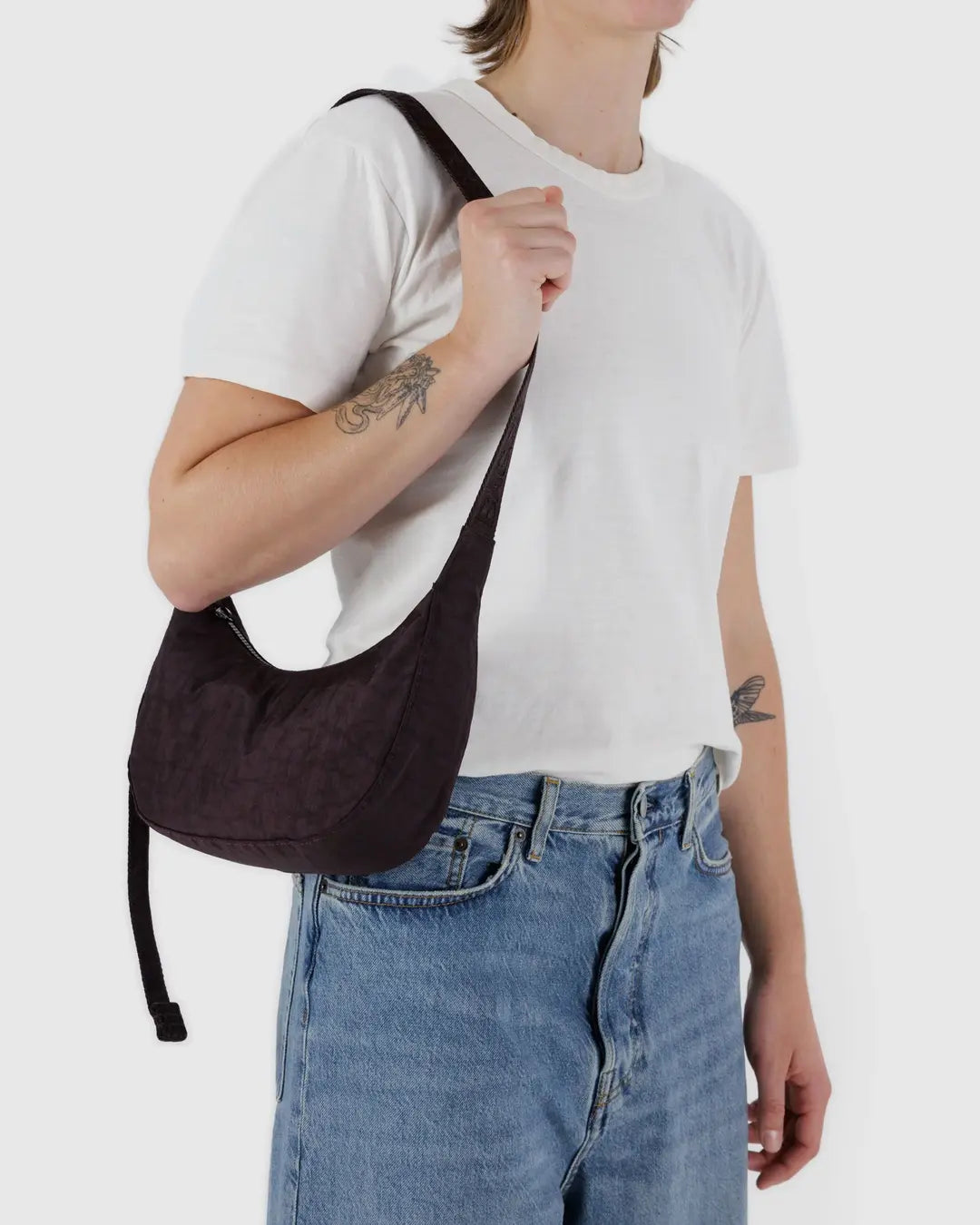 BAGGU - Small Nylon Crescent Bag, Chocolate Plum