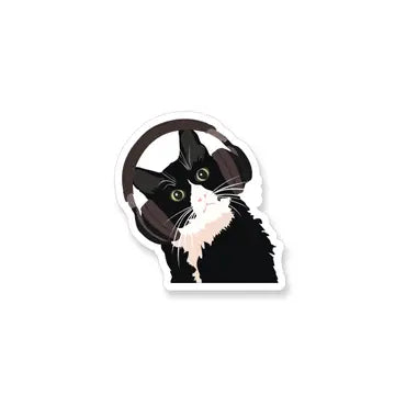 A2 - Black Cat with Headphones Sticker