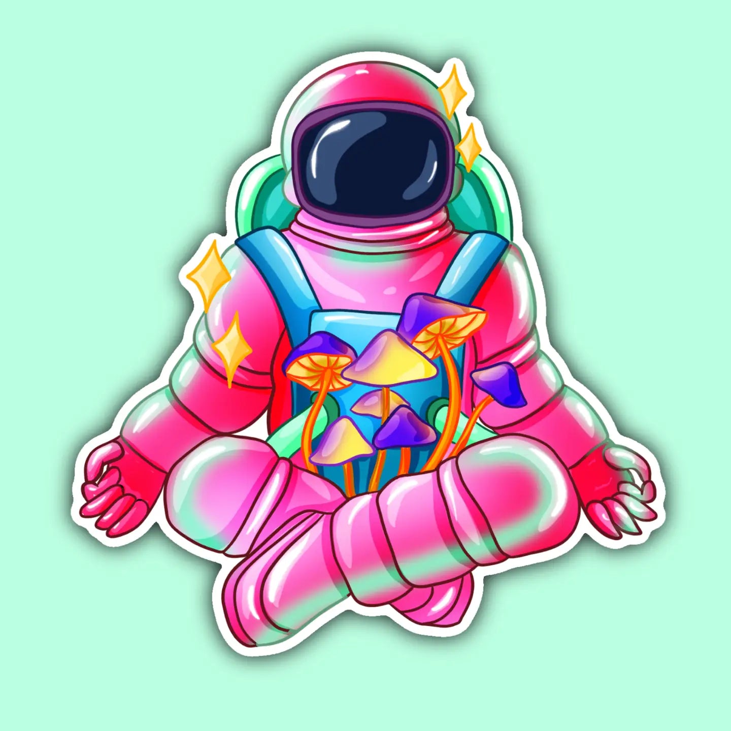 IM - Psychedelic Yoga Mushroom Astronaut Sticker