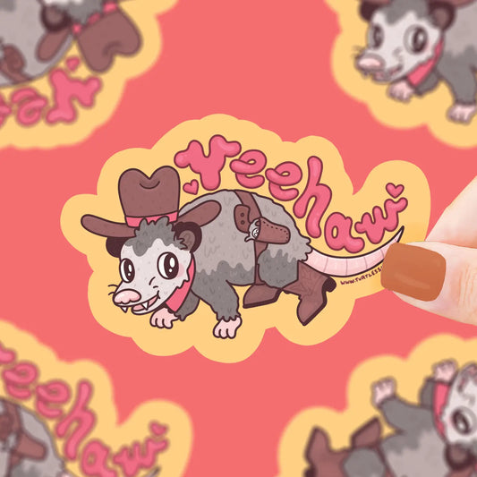 TS - Rodeo Opossum Yee Haw Cowboy Western Vinyl Sticker
