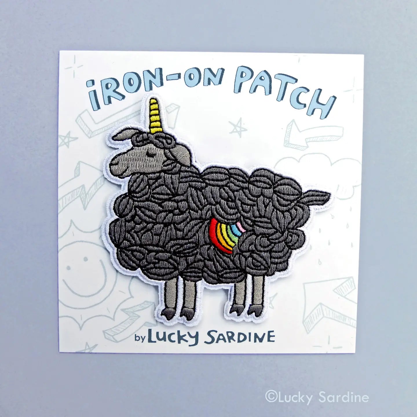 LS - Black Sheep Unicorn, Rainbow Magic Embroidered Iron-On Patch