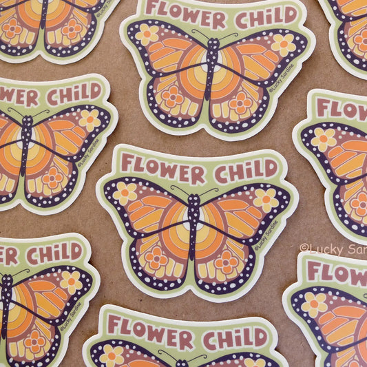 LS - Flower Child Monarch Butterfly, Hippie Retro Vinyl Sticker