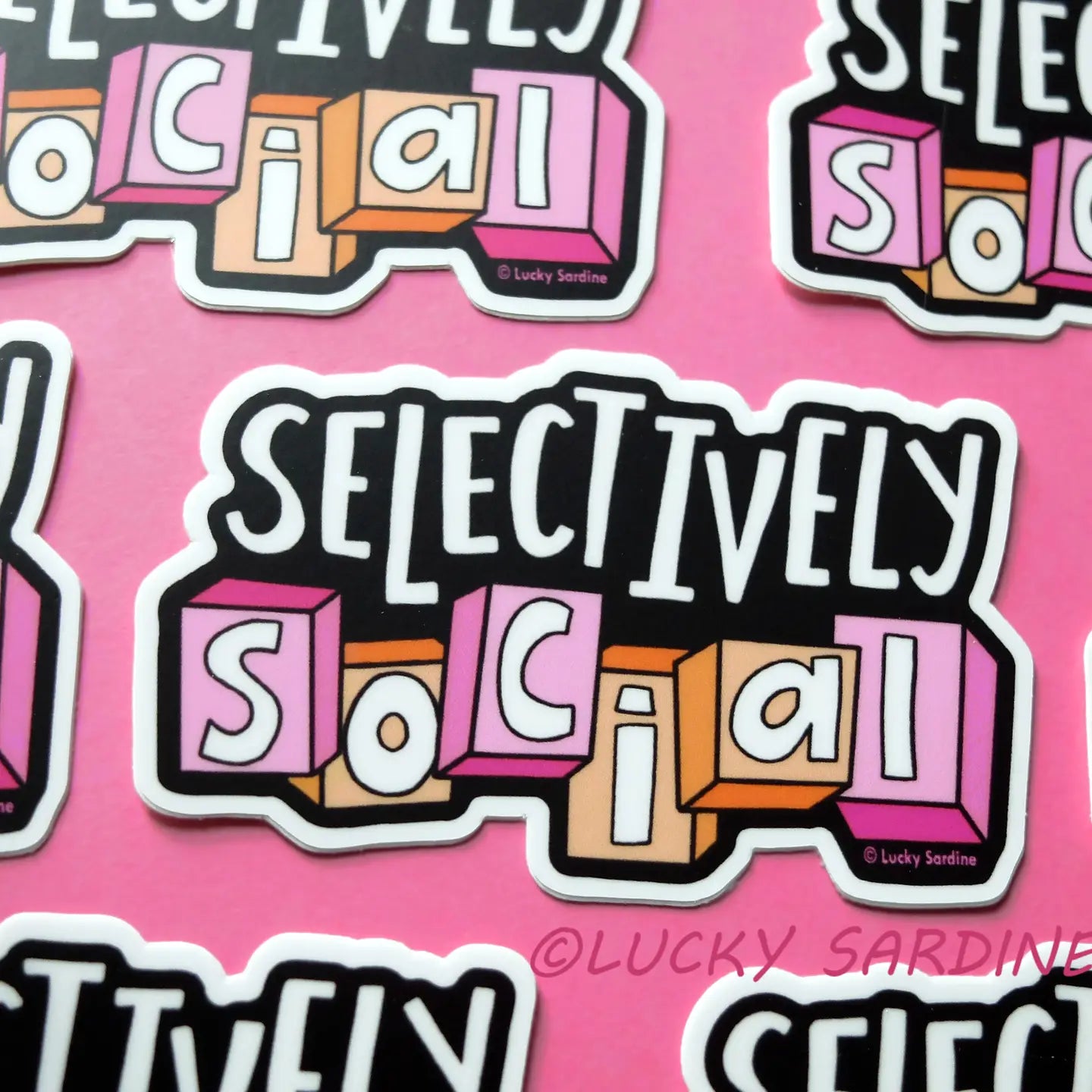 LS - Selectively Social, Funny Introvert, Cube Vinyl Sticker