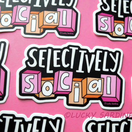 LS - Selectively Social, Funny Introvert, Cube Vinyl Sticker