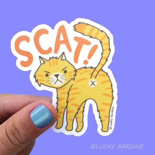 LS - Tabby Cat Butt, Scat Scram, Funny Orange Bum Vinyl Sticker